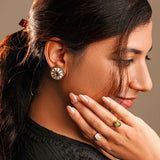 Signity glow White Kundan Shell Earrings