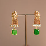 Majestic fusion earrings with beautiful l Emerald green Drop & Kundan Design- Fiza Collection