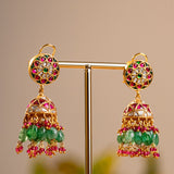 Majestic Jhumka, Kundan Multi-Colour Circle with Green Semi-precious Drop Design
