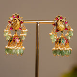 Majestic Jhumka with Kundan & Green Semi-precious stone Drop Design
