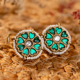 Signity glow Green Kundan and Pearl Shell Earrings