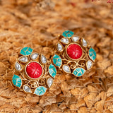 Majestic fusion earrings with Turquoise and Coral Red Stone- Fiza Collection