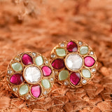 Signity glow White and Pink Kundan Shell Earrings