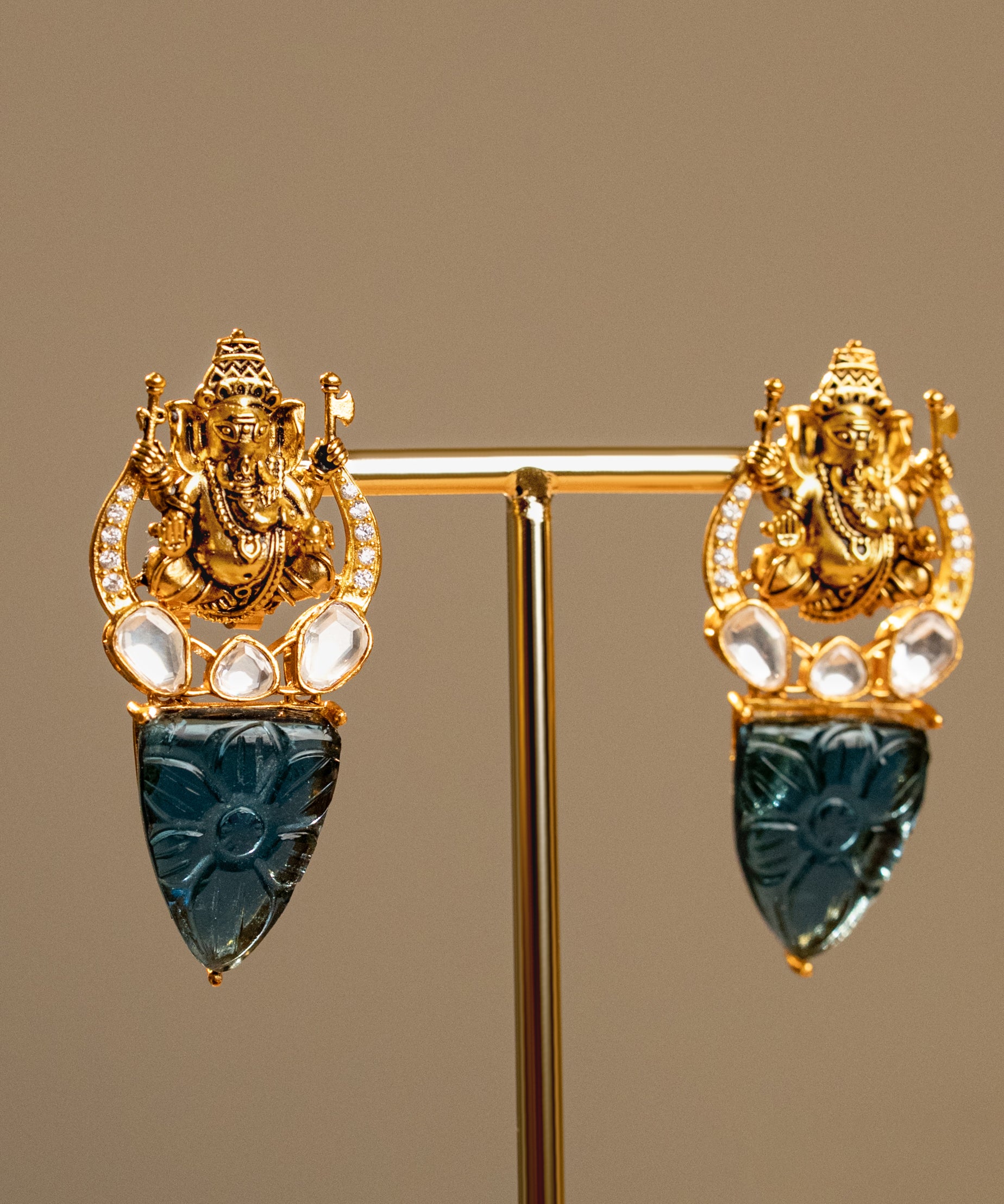 Majestic fusion earrings with beautiful Kundan Temple Design- Fiza Collection