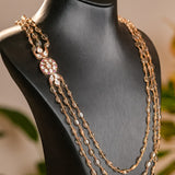 Tri-Stone Necklace with White Kundan Flower Motif