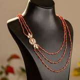 Tri-Stone Necklace with White Kundan Flower Motif