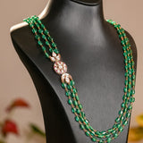 Tri-Stone Necklace with White Kundan Flower Motif