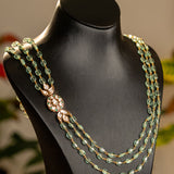 Tri-Stone Necklace with White Kundan Flower Motif