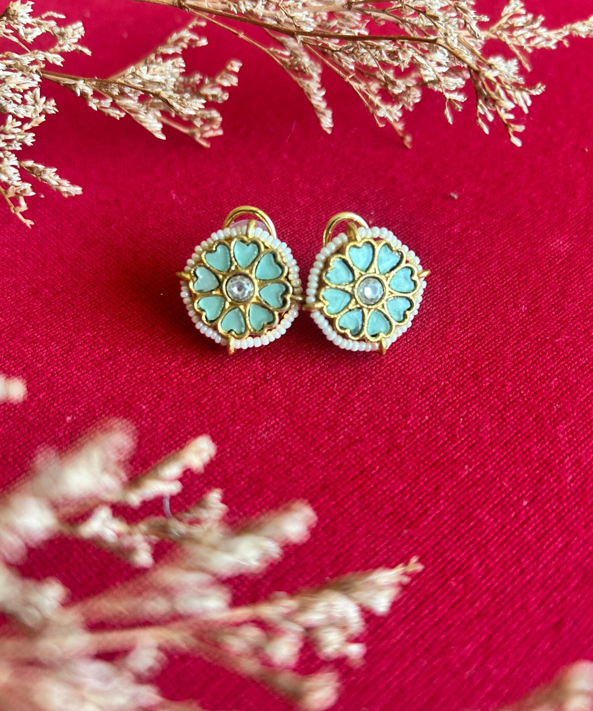 Signity glow Green Kundan and Pearl Shell Earrings