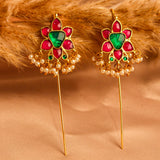 Heritage Flora Ruby & Kundan Earcuff with Dangling Pearls