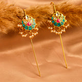 Heritage Turquoise & Pink Kundan Flower Earcuff with Dangling Perals
