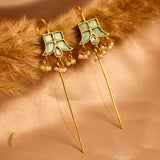 Heritage Sage Green Kundan Earcuff with Dangling Perals