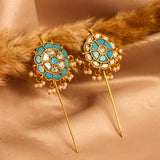 Heritage Turquoise Kundan Flower Earcuff with Dangling Perals