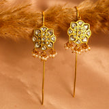 Emerald Flower Pearl Kundan Earcuff with Dangling Perals