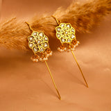 Emerald Flower Pearl Kundan Earcuff with Dangling Perals