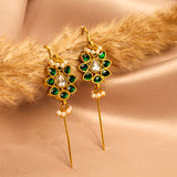Blooming Flower Charm Kundan Earcuff with Dangling Perals