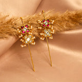 Rosette Flower Pearl Kundan Earcuff with Dangling Perals