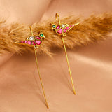 Heritage Pigeon Shaped Kundan Earcuff in Red with Dangling Perals