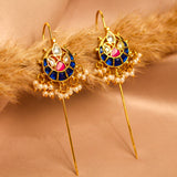 Orchid Glow Kundan Earcuff with Blue & White Stones with Dangling Perals