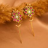 Blooming Flower Charm Kundan Earcuff with Dangling Perals