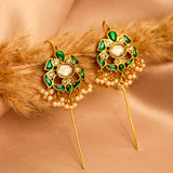 Heritage Flower Charm Kundan Earcuff with with Dangling Perals