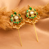 Heritage Flower Charm Kundan Earcuff with with Dangling Perals