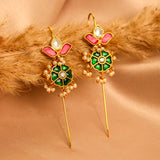 Petal Charm Kundan Earcuff in Pink and Green with Dangling Perals