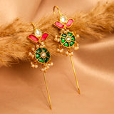 Petal Charm Kundan Earcuff in Pink and Green with Dangling Perals