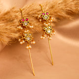 Semi Precious Stones & Kundan Earcuff with Dangling Perals