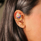 Orchid Glow Kundan Earcuff with Blue & White Stones with Dangling Perals