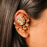 Heritage Mandala Ruby & Kundan Earcuff with Dangling Pearls