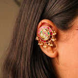 Heritage Mandala Ruby & Kundan Earcuff with Dangling Pearls
