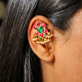 Heritage Flora Ruby & Kundan Earcuff with Dangling Pearls