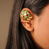 Heritage Flower Charm Kundan Earcuff with with Dangling Perals