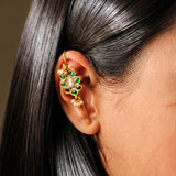 Blooming Flower Charm Kundan Earcuff with Dangling Perals