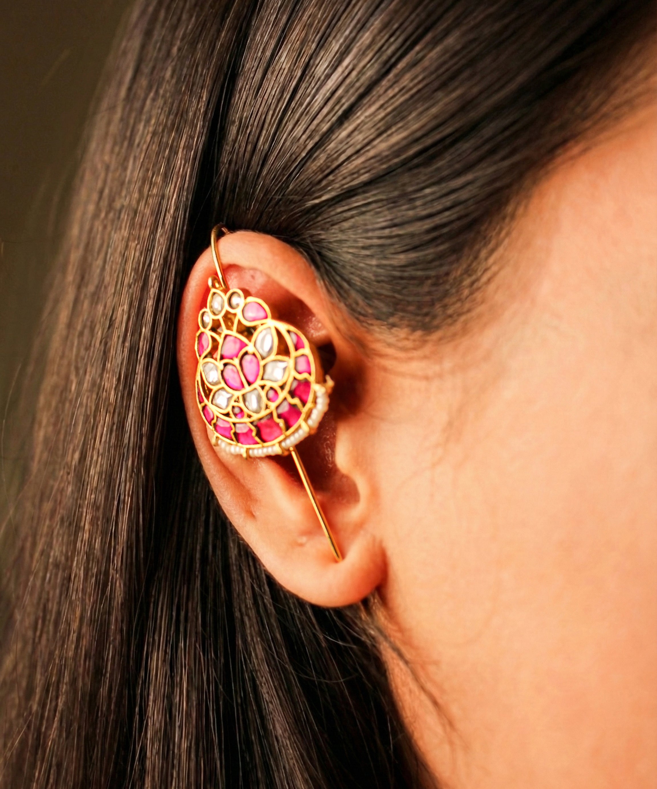Heritage Sphere Kundan Earcuff with Pearl Borders