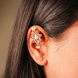 Blooming Flower Charm Kundan Earcuff with Dangling Perals