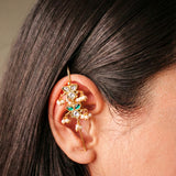 Semi Precious Stones & Kundan Earcuff with Dangling Perals