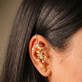 Semi Precious Stones & Kundan Earcuff with Dangling Perals