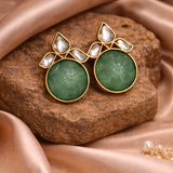 Royal Fusion Studs With Round Cut Semi Precious Stone & Flower Kundan Design
