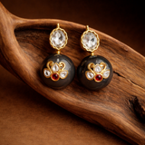Osaira Flower Bloom Dusky Black Semi-Precious Stud Earrings