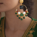 Royal Prism Chandbali: Multicolour Emerald Green Stones