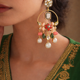 Royal Prism Chandbali: Multicolour with Red Flower in center