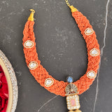 Coral Weave Kundan Necklace: Handwoven coral beads with Kundan - Isaana Collection
