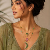 Long chain with vibrant heritage hues of pink , green: Isha Collection , BlushEmerald Heritage Chain