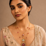 Layered Necklace- Pink and White Flower
