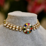 Aurora Gem Choker: Kundan choker with navratna stones vibrant accents in center- Isha Collection