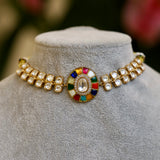 Aurora Gem Choker: Kundan choker with navratna stones vibrant accents in center- Isha Collection