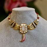 Zariya Heritage Choker: Modern regal choker with pink pendant - Isha Collection