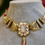 Zariya Heritage Choker: Modern regal choker with pink pendant - Isha Collection